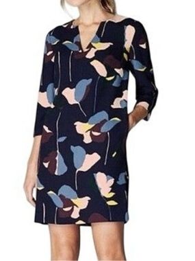Boden Easy‎ Notch Shift Dress Size 2 Carbon Blue Evergreen Floral